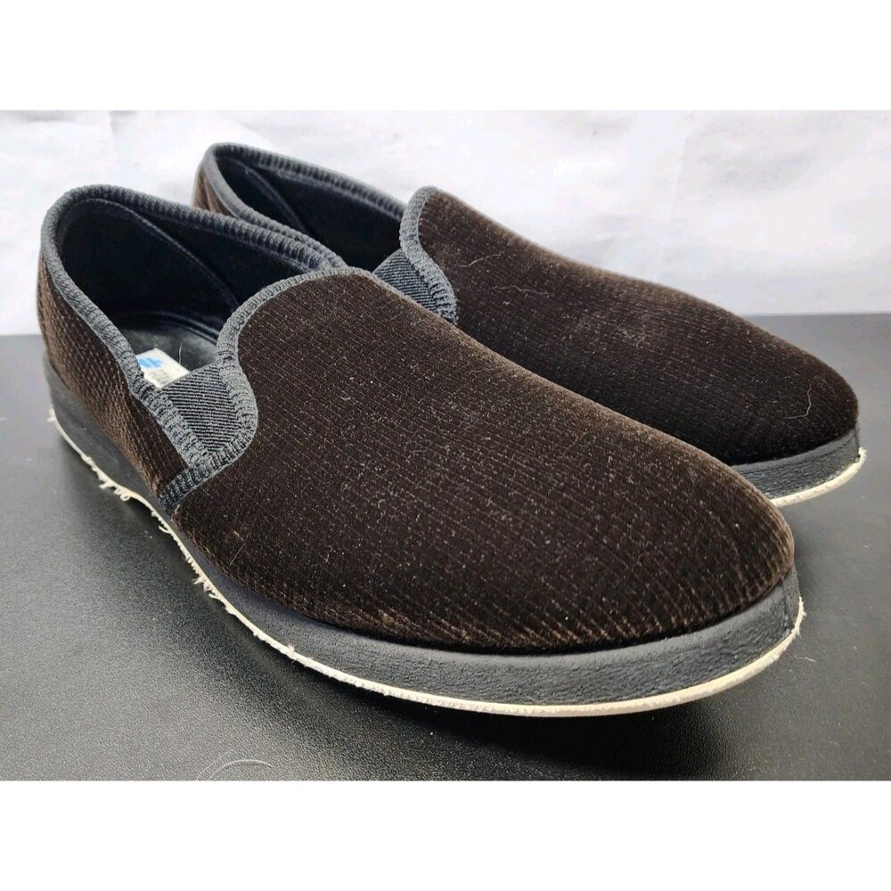 Foamtreads REGAL Mens Black Velour Slip On House Shoes Comfort Slippers Sz 10.5M